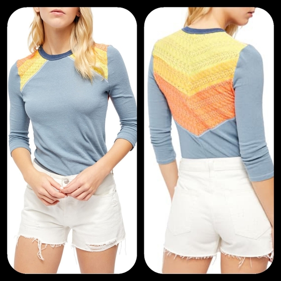 We The Free People In 🌈 rainbows crochet top mixed media Top **dark spots**asis - Picture 6 of 15